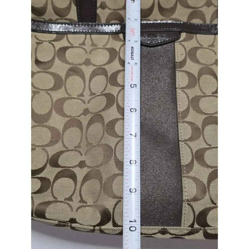 Coach Brown Signature Stripe Tote Brown Patent Leather Trim F28504 Shoulder Bag*